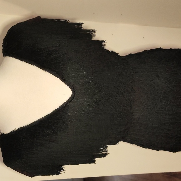 VTG 80s/70s TD4 fringe Black Mini dress Fully lined size small 7/8  20s style - Picture 7 of 15